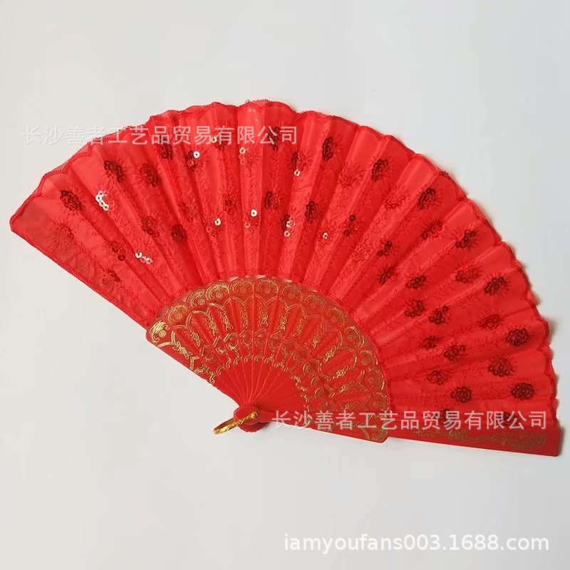 En stock AliExpress ventilador plegable de lentejuelas Amazon ventilador de lentejuelas bordado hecho a mano ventilador de lentejuelas Yongchun fan barra de color