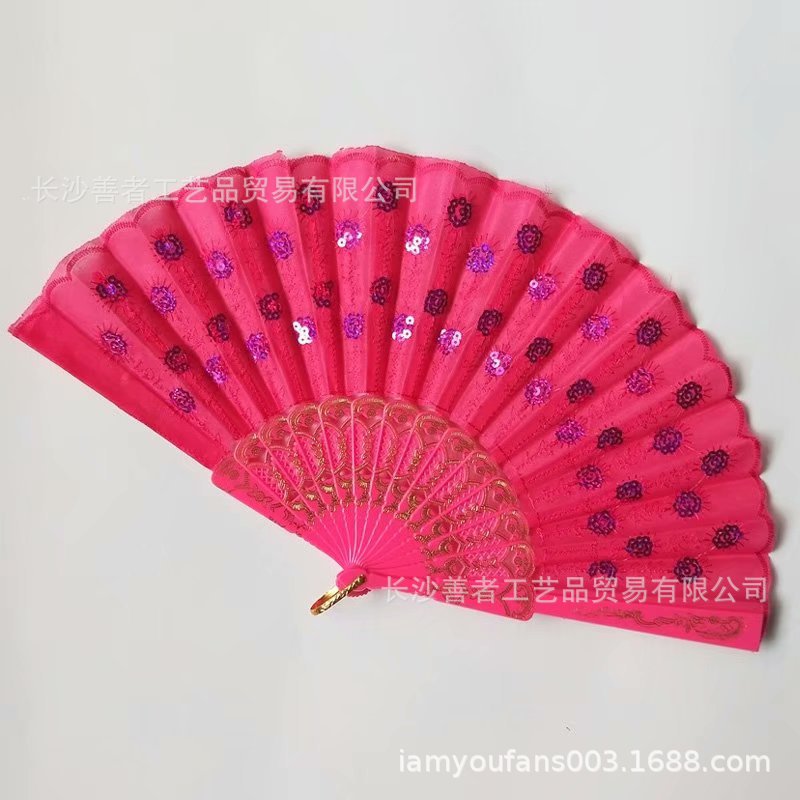 En stock AliExpress ventilador plegable de lentejuelas Amazon ventilador de lentejuelas bordado hecho a mano ventilador de lentejuelas Yongchun fan barra de color