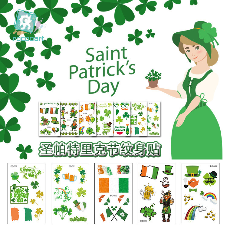 Cross-border Waterproof Irish Clover tattoo sticker Saint Patrick's Day Face sticker