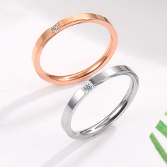Japanese and Korean version of ultra-fine one-diamond ring, rose gold micro-paved diamond couple ring, women's titanium steel ring