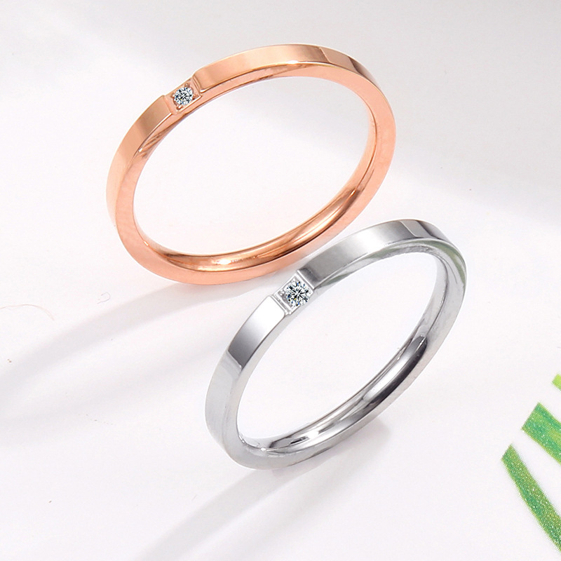 Japanese and K-Style of Ultra-Fine One-Piece Single Diamond Ring, Rose Gold Micro-Set Diamond Couple Ring, Women's Titanium Steel Ring Japanese and K-Style of Ultra-Fine One-Piece Single Diamond Ring, Rose Gold Micro-Set Diamond Couple Ring, Women's Titanium Steel Ring
