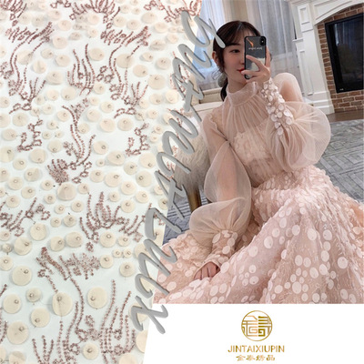 春夏網店爆款同款 激光刺繡亮片面料 女裝連衣裙演出服網紗面料