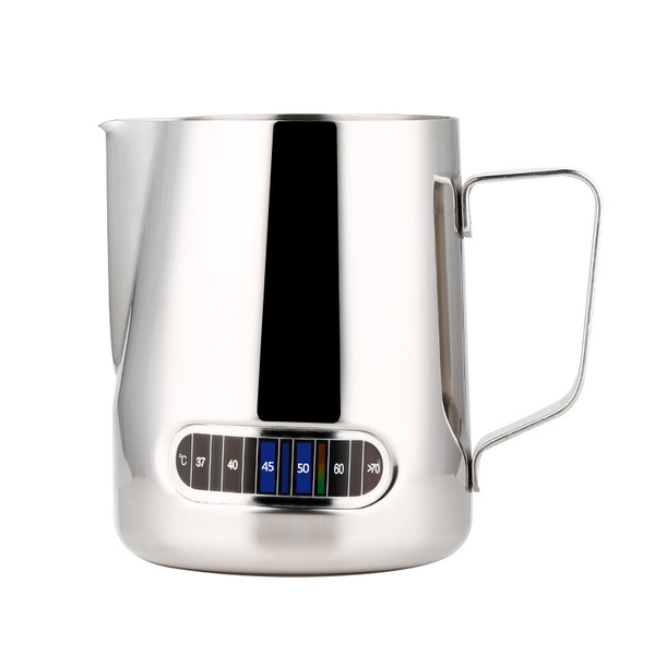 Stainless steel latte art cup with temperature sticker latte art…
