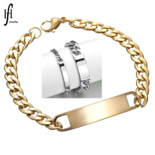 2019新款简约个性精品光面长条可刻字弯牌手链潮男潮女不锈钢手链
