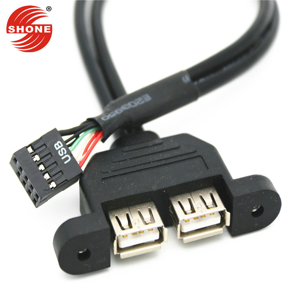 可固定主板9孔转双USB母头带耳朵扩展挡板线 杜邦9pin转双USB线铜