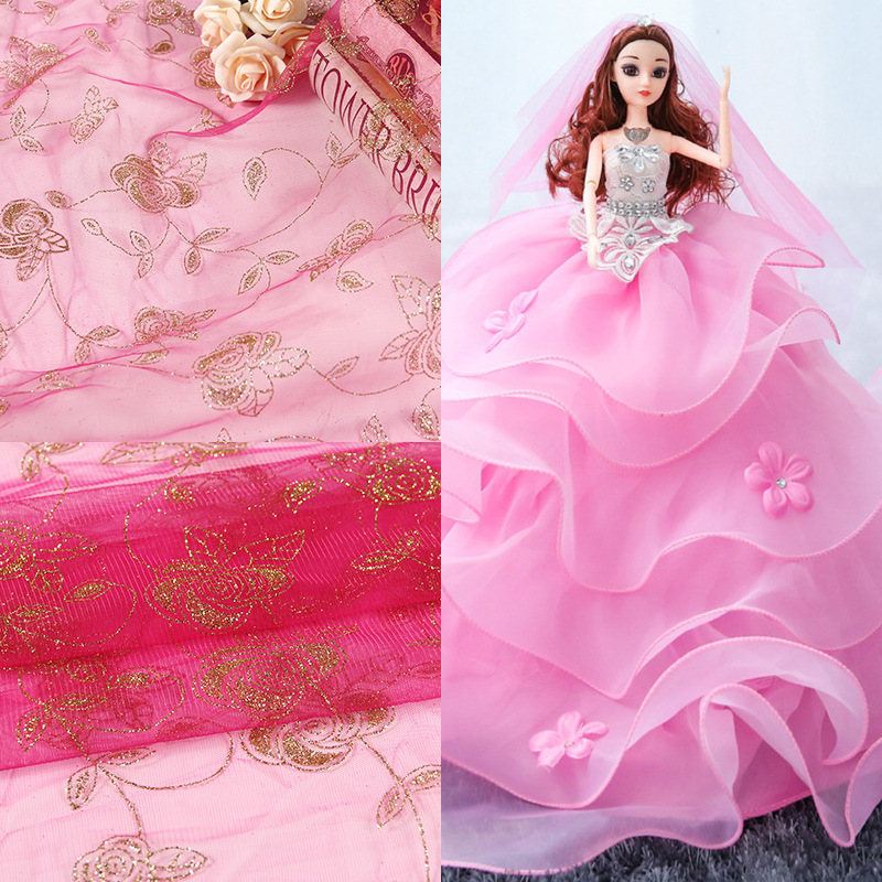 工厂批发直销中硬小六角网闪粉洒金网布风车花服装网纱面料