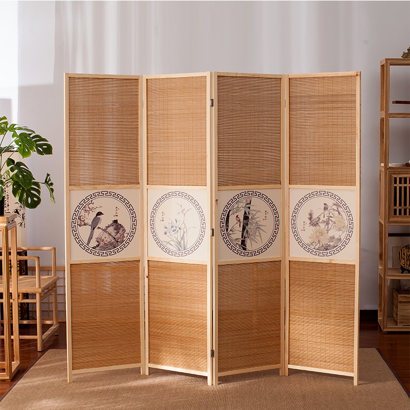 Chinese Screen Partition Mobile Folding Screen Neoclassical Folding Partition Living Room Simple Modern Solid Wood Office Screen