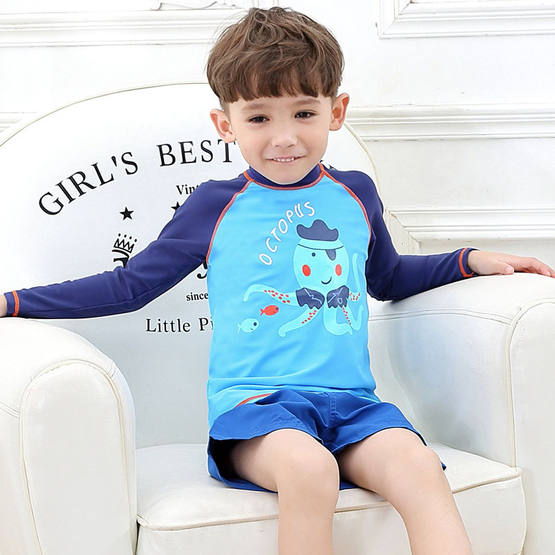 Children's blue cartoon beach long-sleeve