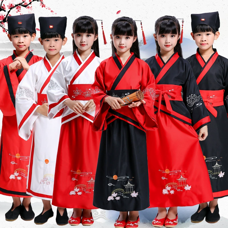 Детский древний костюм Платье Hanfu Guoxue Ru Book Детская треххарактерная сутра, правила ученика, церемония написания, поэзия, декламация, костюм для выступления