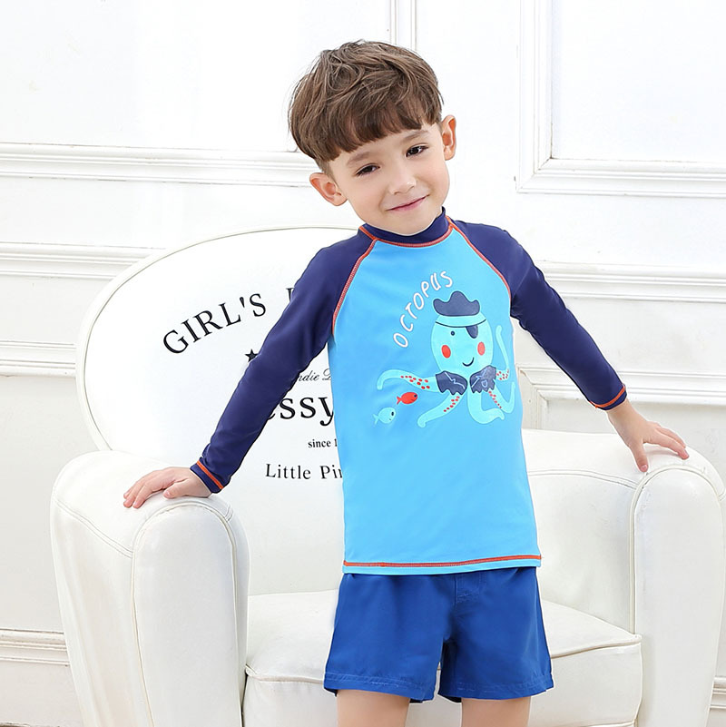 Children's blue cartoon beach long-sleeve