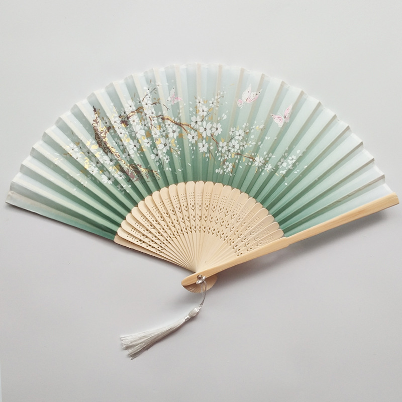 Ventilador de bambú al por mayor, elegante y compacto cheongsam accesorios de ropa Han, ventilador plegable, regalo, ventilador artesanal