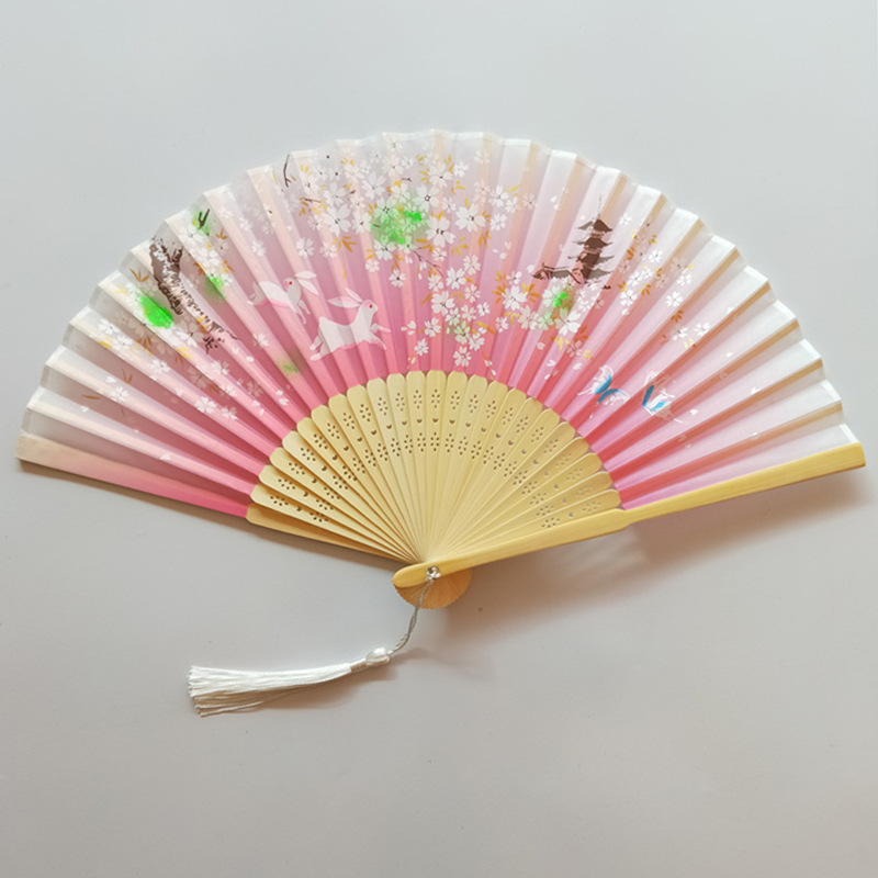Ventilador de bambú al por mayor, elegante y compacto cheongsam accesorios de ropa Han, ventilador plegable, regalo, ventilador artesanal
