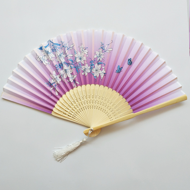 Ventilador de bambú al por mayor, elegante y compacto cheongsam accesorios de ropa Han, ventilador plegable, regalo, ventilador artesanal