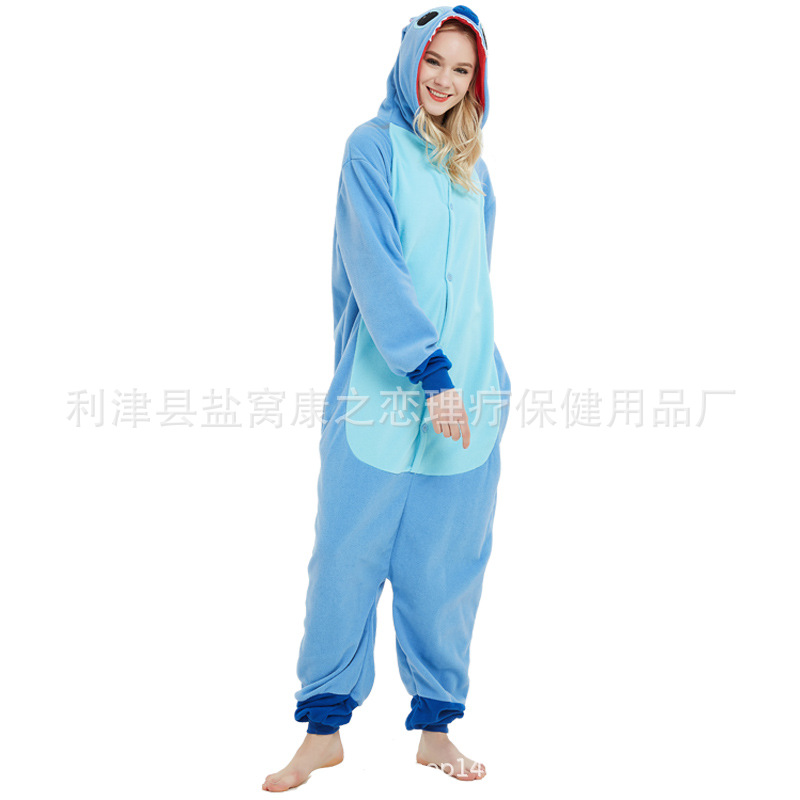 Pijamas de una pieza de animales de dibujos animados de vellón polar de Halloween Pudín en polvo azul Stitch pareja ropa de casa ropa de actuación