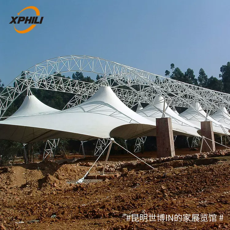 定制大跨度连锥形张拉膜结构 骨架外露式钢膜结构 抗震抗风抗雪