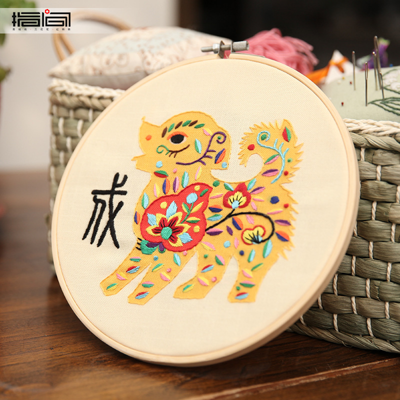 Bordado DIY material de mano bolsas de bordado Lu tela primaria bordado cinta tridimensional bordado zodiaco cerdos bordado bambú tensión colgar creativo