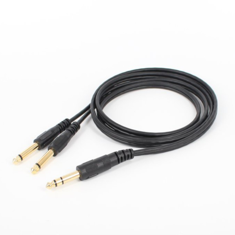 6.35mm双声道公转双6.35单声道一分二电子琴调音台功放音频转接线
