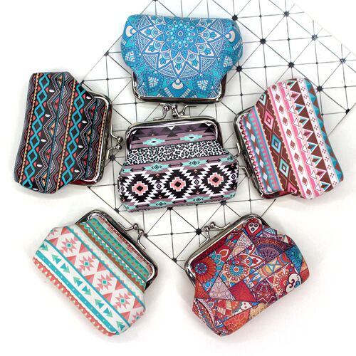 Retro ethnic style print creative ladies coin purse student buckle coin mouth gold bag little girl hand wallet