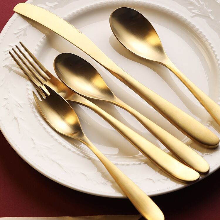 Crescent hardware tableware brushed matte surface frosted spoon dinner set pastry fork rose gold knife and fork set