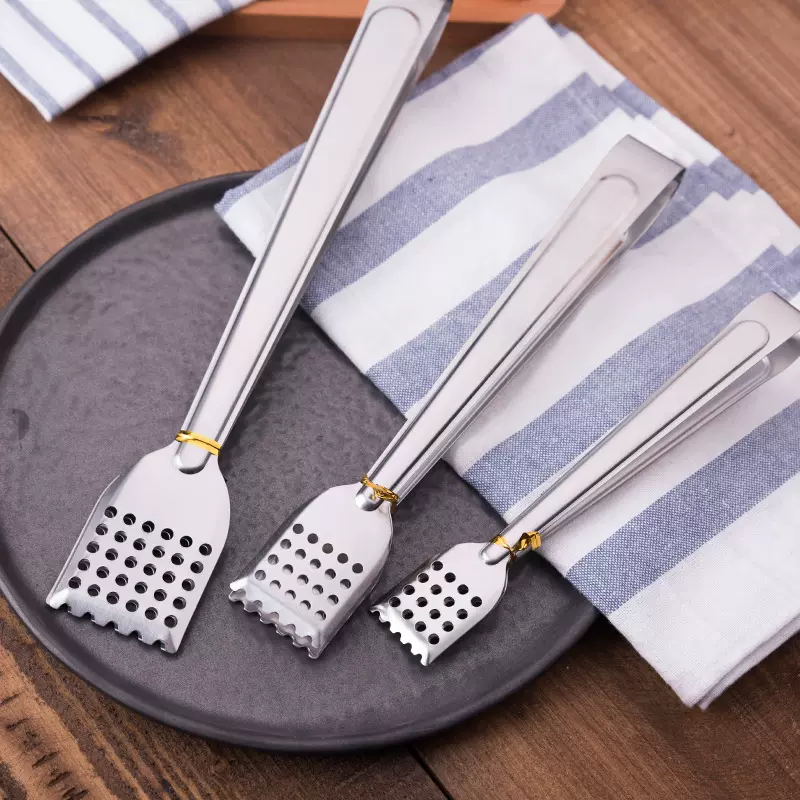 不锈钢7寸食品夹 烘焙工具9寸带孔毛巾夹12寸烧烤牛排夹430冰夹