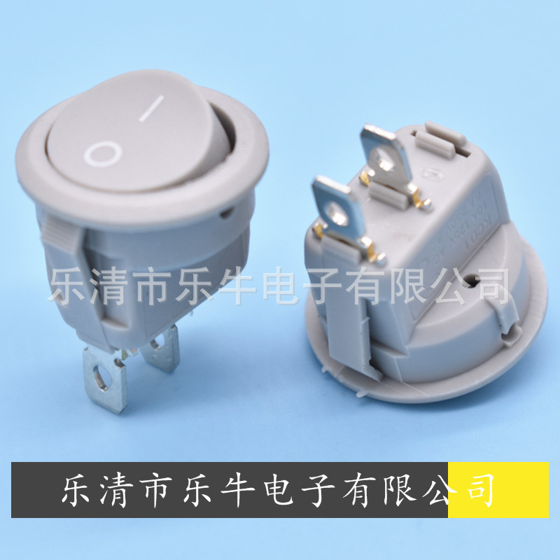 灰色船型开关 KCD1 开孔20mm灰色圆形翘板开关 上圆下方灰色圆形