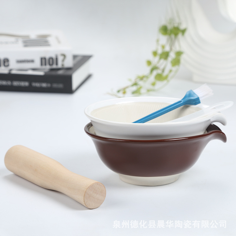 Japanese-style ceramic grinding bowl baby food supplement tableware grinder baby fruit and vegetable rice paste food grinder grinding bowl