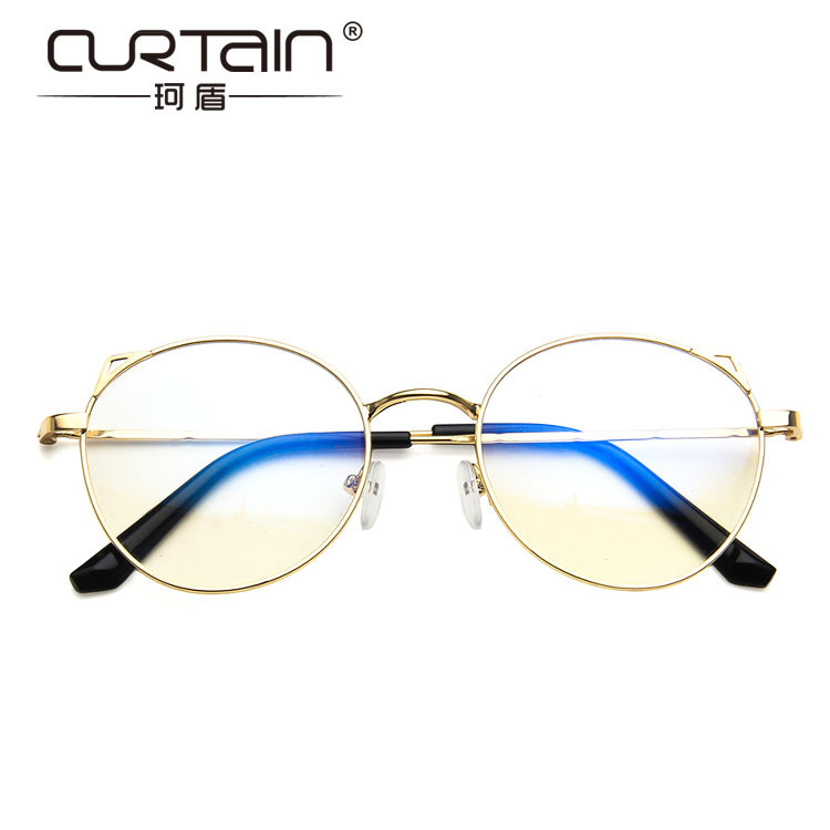 New Retro Cat Ears Round Glasses Frame Metal Anti-Blue Light Flat Glasses Fashionable Thin Edge Eye Protection Glasses Frame