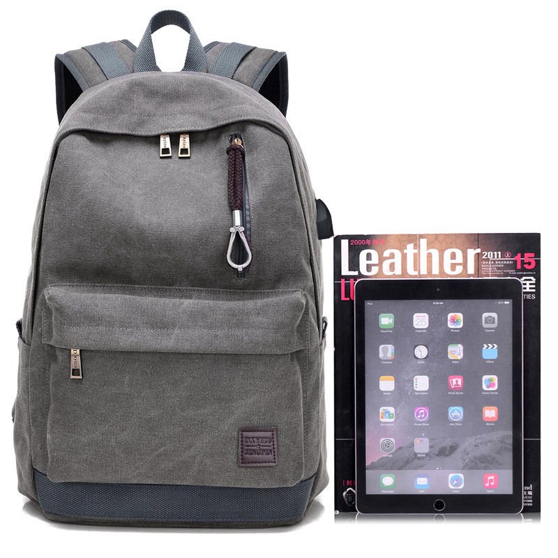 Nueva mochila de los hombres bolsa de lona de las mujeres USB recargable bolsa de viaje al aire libre bolsa de los hombres de moda estudiante de secundaria schoolbag