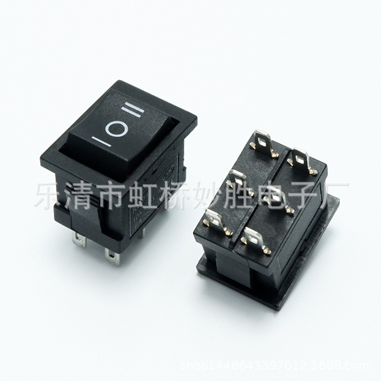 船型开关KCD1-106六脚三挡全黑银点阻燃6脚3档翘板电源开关