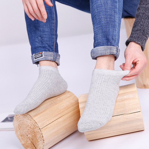 Socks men's boat socks Spring and summer new men's socks double-needle stripes simple solid color low-top pure cotton men's socks