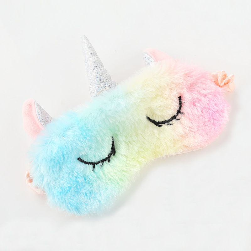 Venta de múltiples combinaciones Nueva máscara de ojo de unicornio Rosa gradiente colorido máscara de ojo de felpa sombreado máscara de ojo de dibujos animados viajes