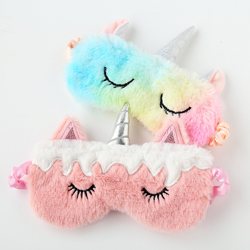 Venta de múltiples combinaciones Nueva máscara de ojo de unicornio Rosa gradiente colorido máscara de ojo de felpa sombreado máscara de ojo de dibujos animados viajes
