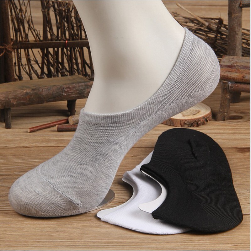 Silicone Pure Color Cotton Socks Men's Summer Invisible Cotton Socks Foot Bath Stall Black White Gray Men's Boat Socks