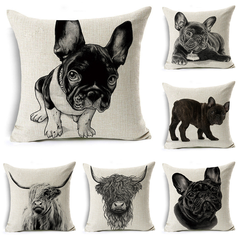 Cute French Bulldog Cow Animal Series Home Linen Pillow Case Home Sofa Cushion Pillow Manufacturer Wholesale