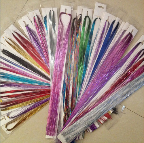 Colorful golden silk bright silk fantasy colored silk hair extensions Korean nightclub flash laser color wig wholesale
