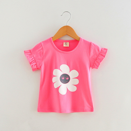 Children's Clothing Children's Short Sleeve T-Shirt Girls Summer Clothes Wholesale Baby Clothes 2024 Flower Print Tops One Piece Dropshipping