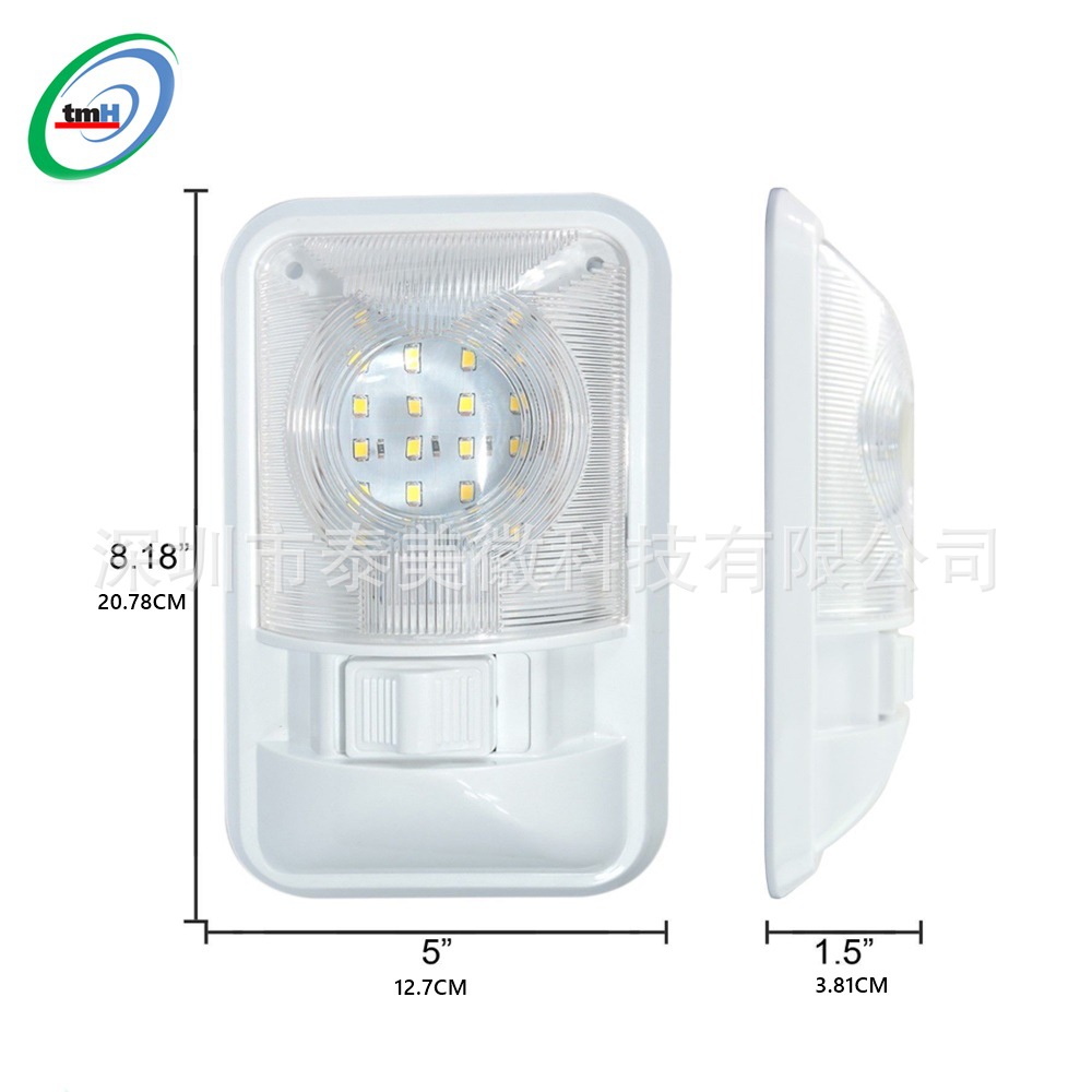 Interruptor de tres vías con lente, luz LED única para autocaravana, coche con interruptor, luz de techo interior, exportación transfronteriza de 12V