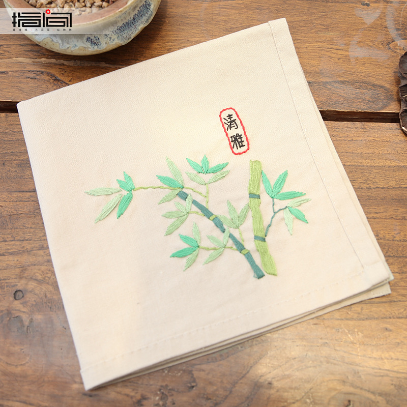 Bordado estilo antiguo no-su bordado solo doble capa pañuelo Bordado DIY pañuelo de algodón hombres y mujeres con bordado estiramiento Lu