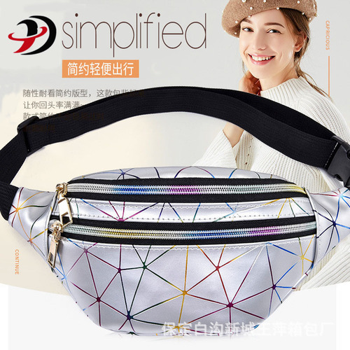 Cross-border new PU sports shoulder bag multi-layer fashion laser waist bag bright leather waist bag men and women crossbody bag wholesale