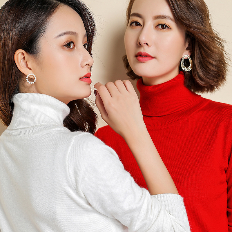 Women's Short-Sleeved Pullover Turtleneck Loose Knit Sweater for Autumn and Winter, Korean Style, Elegant and Stylish