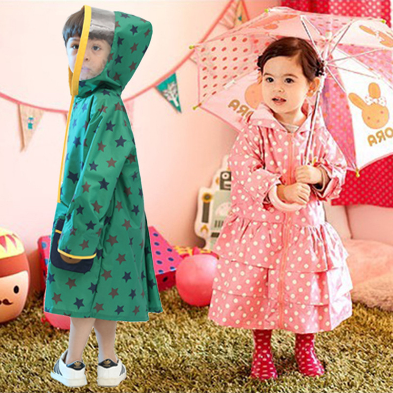 LINDAMOMO Korean Pink Bunny Green Star Children's raincoat children's poncho for men and women