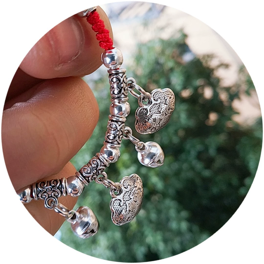 Woven Red Rope Bracelet, Miao/Tibetan Silver Alloy Charms, Ankle & Wrist, Multiple Styles