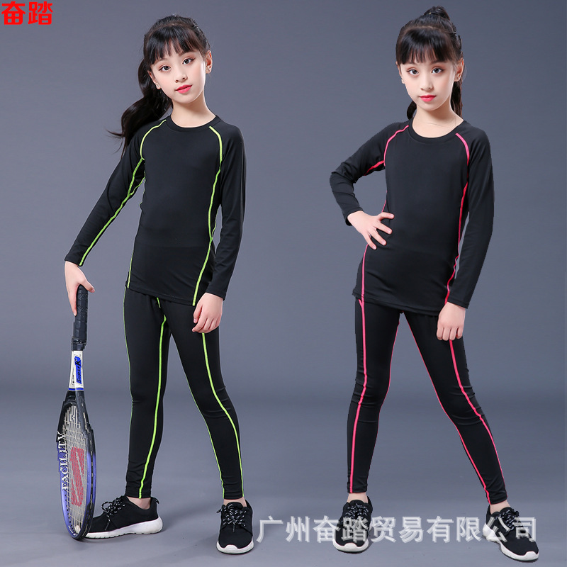 Girls' Fitness Clothes suit Sports Tight Clothes Elastic Quick-drying Breathable Basketball Football Running Base Tight Clothes