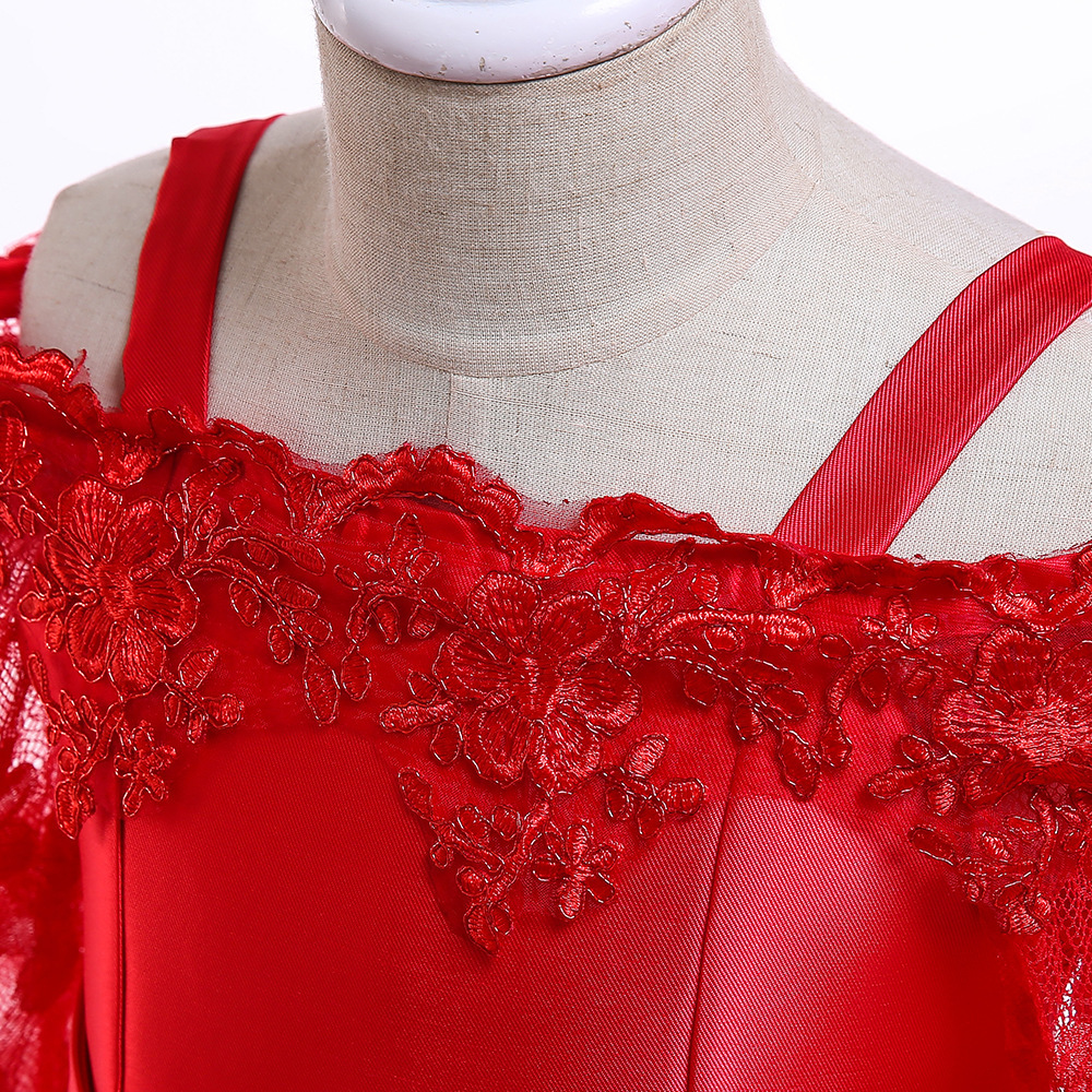 Vestido de princesa de manga larga con encaje hueco y un solo hombro para niñas, novedad transfronteriza 2026
