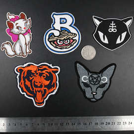 邪恶五芒星猫精灵猫狗熊刺绣布贴 服装背胶辅料绣花DIY贴厂家直销