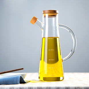 Small Bamboo Cover Glass Leak-proof and Explosion-proof Oil Bottle Kitchen Oil Vinegar Wine Bottle Wine Bottle Wine Bottle Jar Glass Bottle