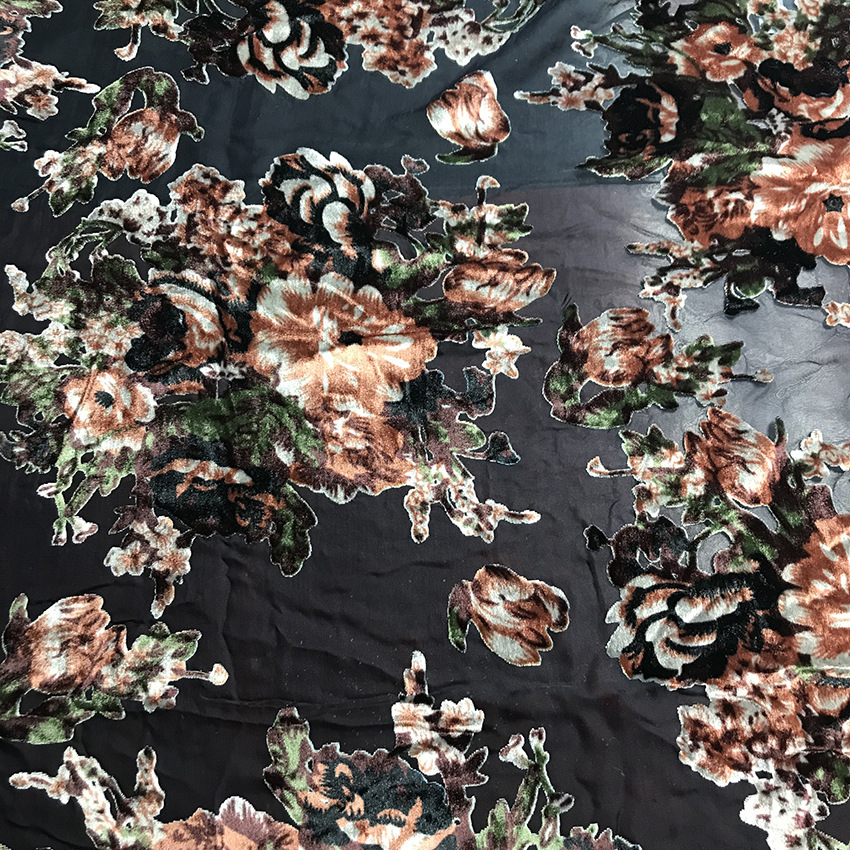 65111乔绒烂花绒印花布面料锦绒乔其绒天鹅绒旗袍连衣裙女装布料