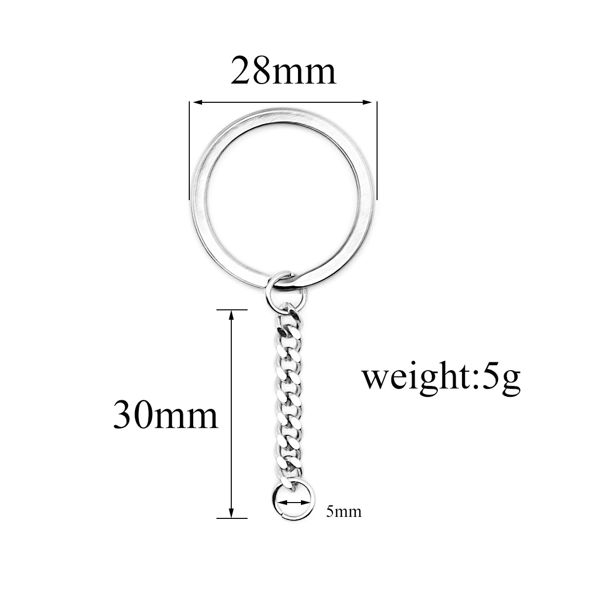 Llavero con cadena de molienda Llavero de acero inoxidable Llavero Apertura de cadena Anillo plano con cadena Accesorios de joyería