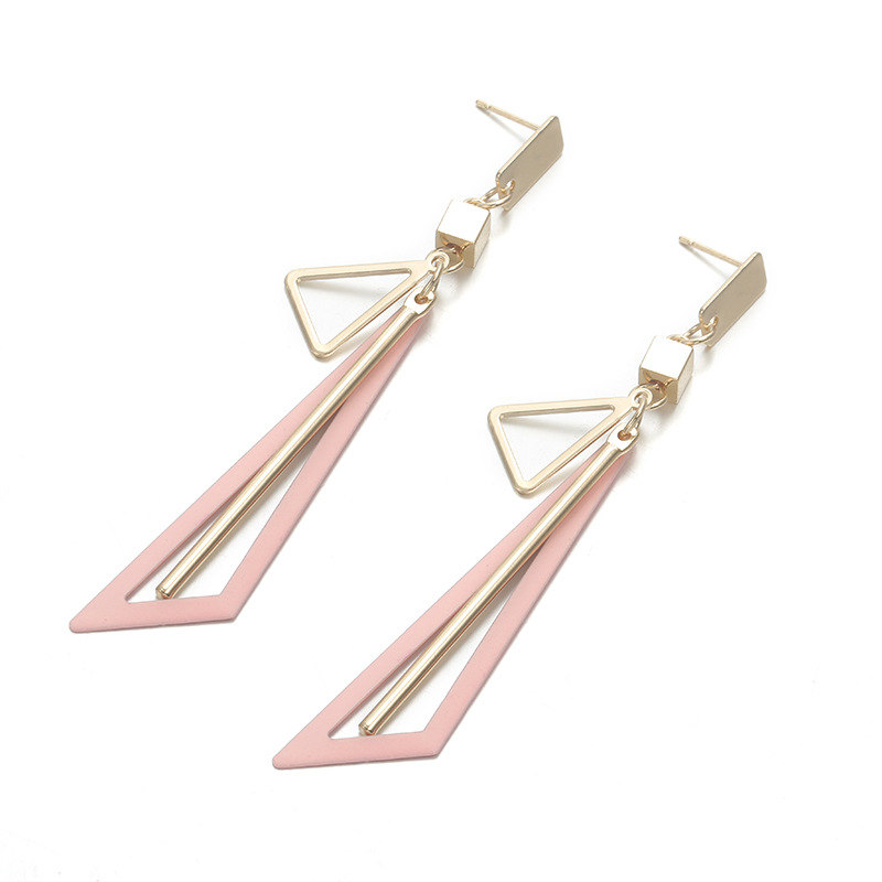 Pendientes largos huecos de moda - Triángulo geométrico de colores para mujer - Pendientes colgantes de estilo coreano elegante para otoño/invierno