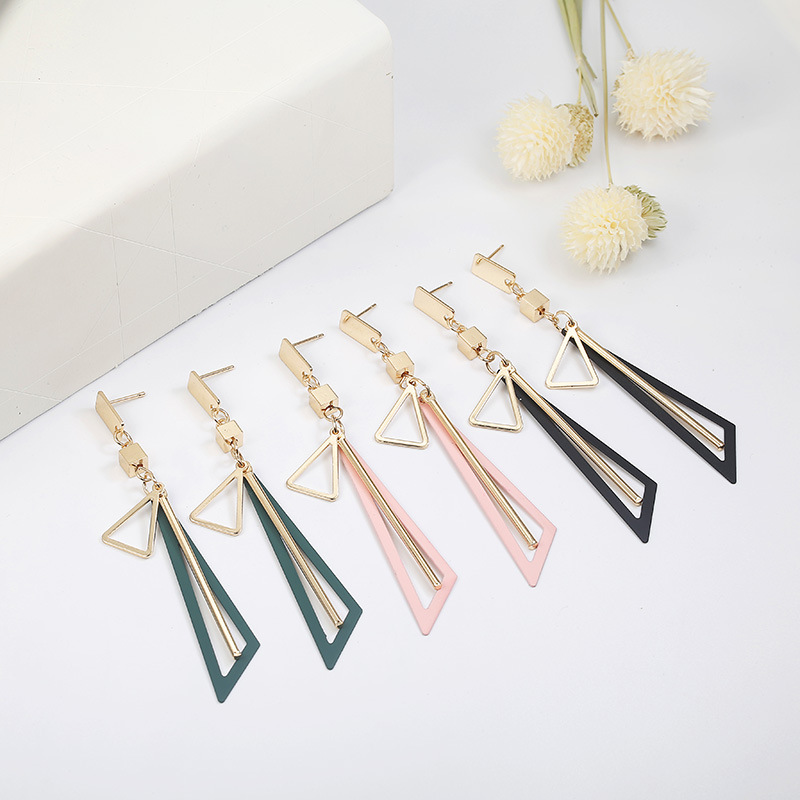 Pendientes largos huecos de moda - Triángulo geométrico de colores para mujer - Pendientes colgantes de estilo coreano elegante para otoño/invierno